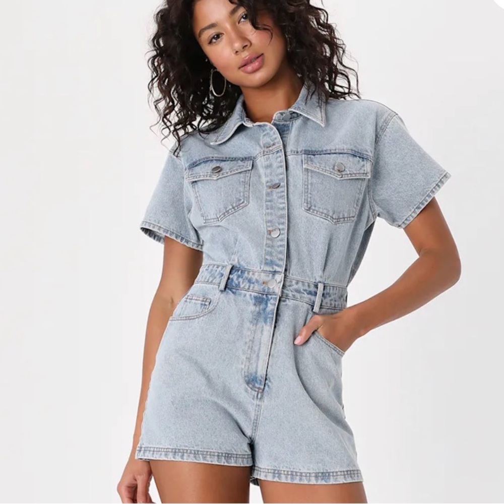 Lulu's Light Blue Denim Romper